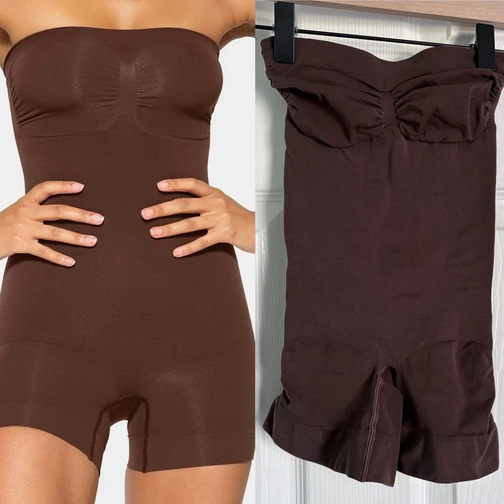 NEW Skims Seamless Sculpt Strapless Shortie Small Cocoa Brown Shapewear Bodysuit